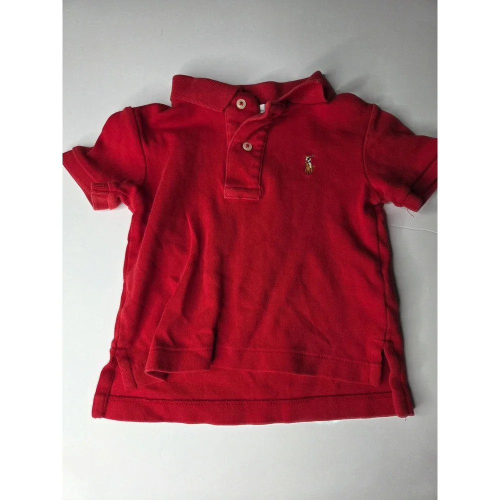 Ralph Lauren Baby Boys Red Short Sleeve Pique Polo Shirt Size 9M